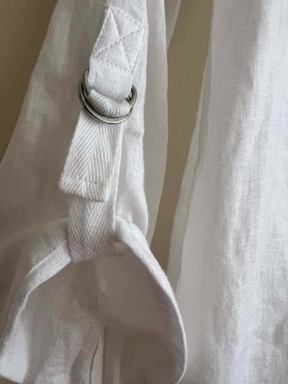 New 100% Linen Charter Club luxury White Round Neck Roll-Sleeve Blouse Size S - Picture 10 of 10